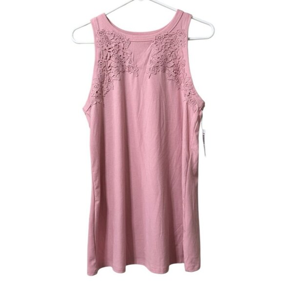 Torrid Super Soft Light Rib Knit Bleached Pink Tank Top Plus Sz 1X Lace Trim NWT - Picture 1 of 11
